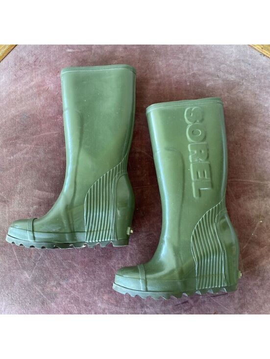 Sorel Shoes - Sorel Tall Rubber Boots Wedge Size 7 Green Womens NL 2527-383